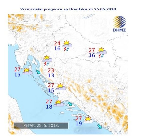 Vremenska prognoza za Hrvatsku za 25. svibnja 2018.