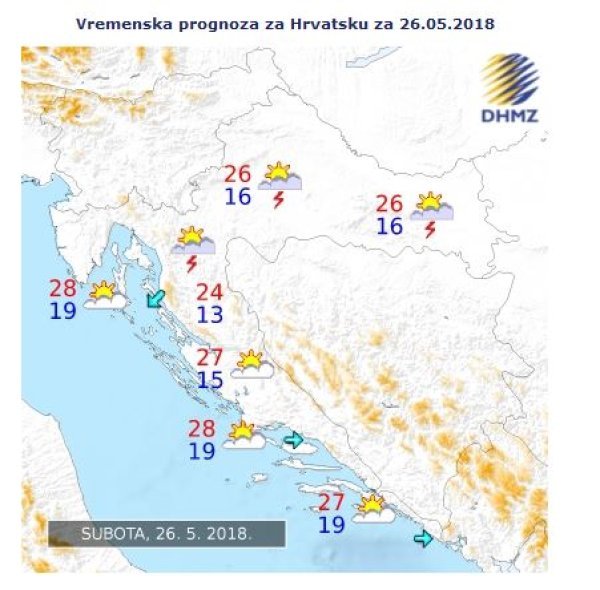 Vremenska prognoza za Hrvatsku za 26. svibnja 2018.