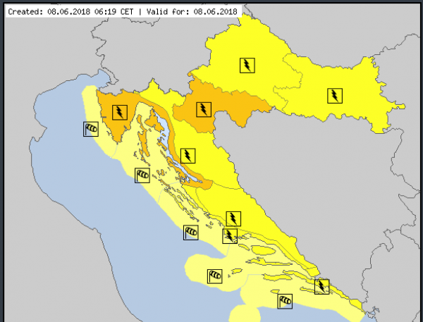 Meteoalarm za Hrvatsku 8. lipnja
