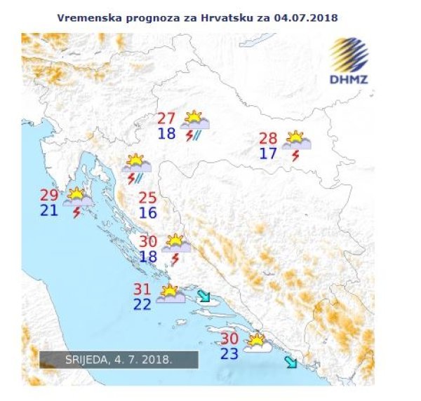 Vremenska prognoza za Hrvatsku za 4. srpnja 2018.