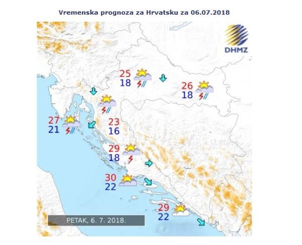 Vremenska prognoza za Hrvatsku za 6. srpnja 2018.