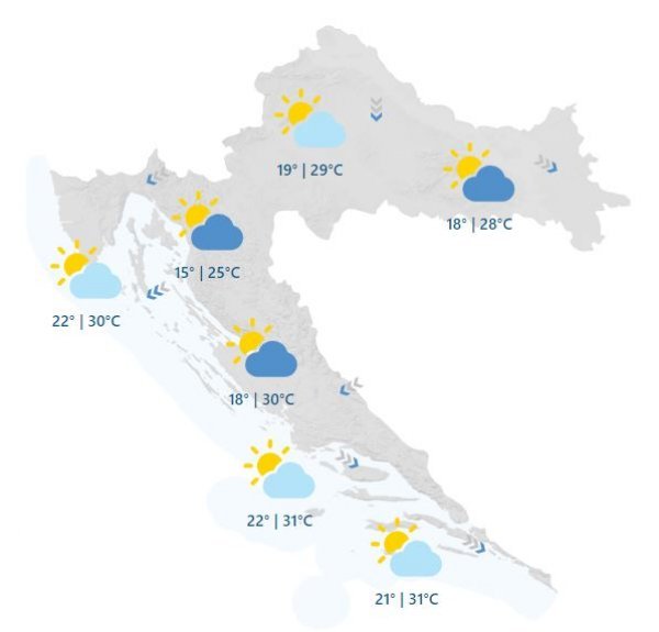 Vremenska prognoza za utorak, 24. srpnja