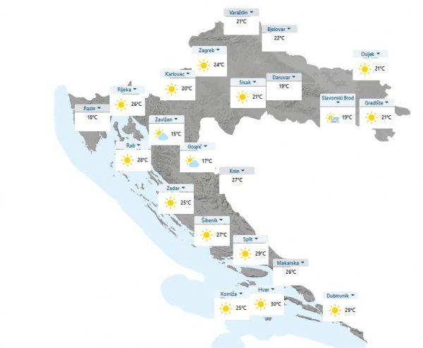 Temperature u 7 sati u utorak