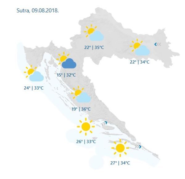 Vremenska prognoza za Hrvatsku za 9. kolovoza 2018.
