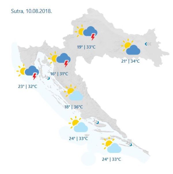 Vremenska prognoza za Hrvatsku za 10. kololvoza 2018.
