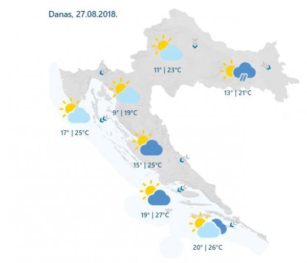 Vremenska prognoza za ponedjeljak, 27. kolovoza