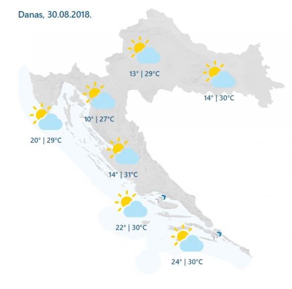 Vremenska prognoza za četvrtak, 30. kolovoza