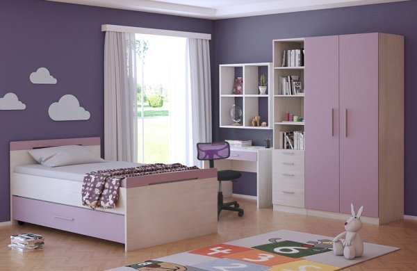 Teens dječja soba u kombinaciji boja izbjeljeni bor-lavanda