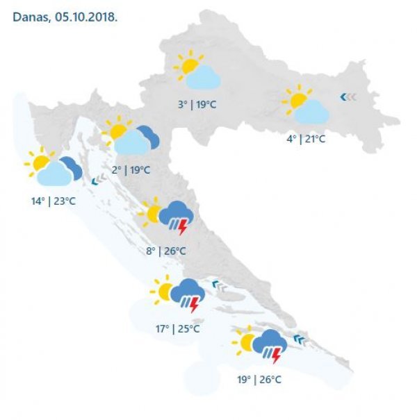 Vremenska prognoza za petak, 5. listopada