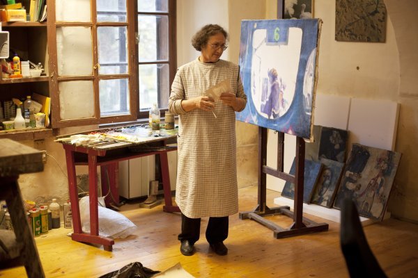Jadranka Fatur u ateljeu u Jakovlju