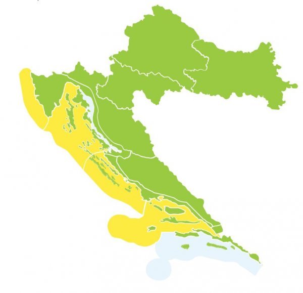 Za cijelo područje Jadrana izdan je žuti alarm zbog jakog juga