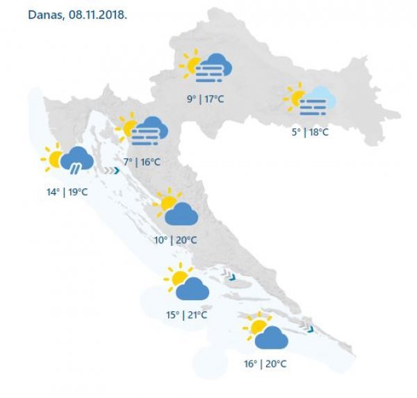 Vremenska prognoza za četvrtak, 8. studenog