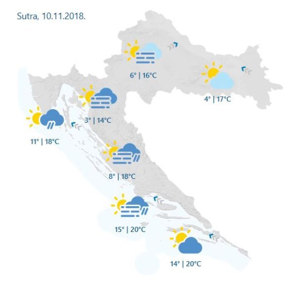 Vremenska prognoza za Hrvatsku za 10. studenoga 2018.