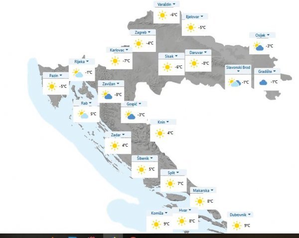Prema podacima DHMZ-a, u četvrtak ujutro u Bednji je izmjerena najniža temperatura, -8.5 stupnjeva 
