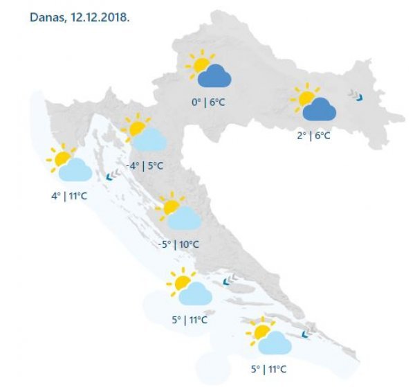 Vremenska prognoza za srijedu, 12. prosinca