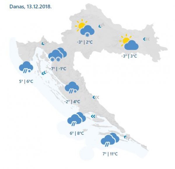 Vremenska prognoza za četvrtak, 13. prosinca