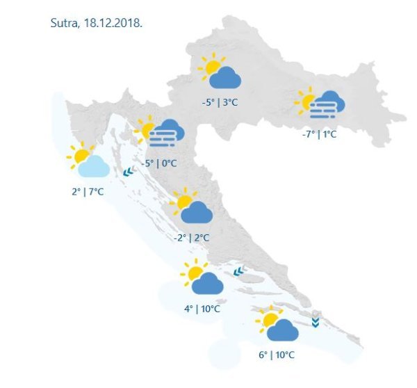 Vremenska prognoza za Hrvatsku za 18. prosinca 2018.