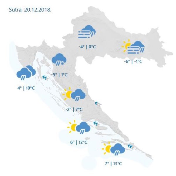 Vremenska prognoza za Hrvatsku za 20. prosinca 2018.
