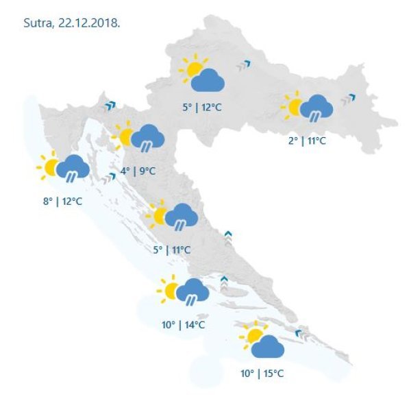 Vremenska prognoza za Hrvatsku za 22. prosinca 2018.