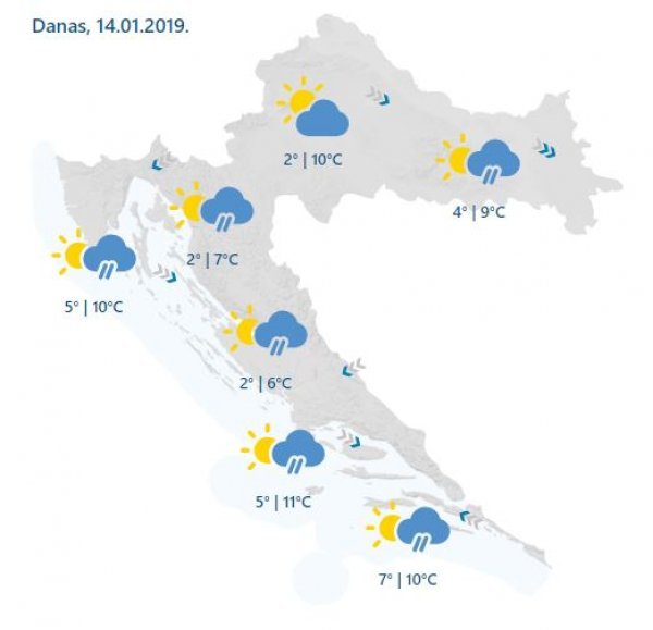 Vremenska prognoza za ponedjeljak, 14. siječnja