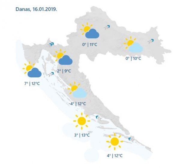 Vremenska prognoza za srijedu, 16. siječnja