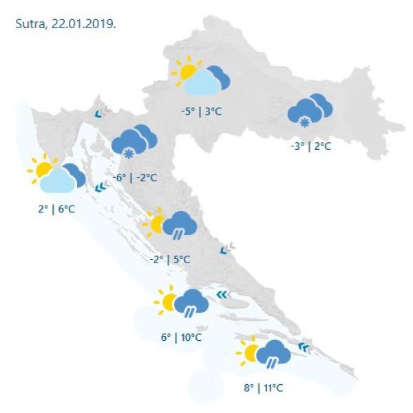Vremenska prognoza za Hrvatsku za 22. siječnja 2019.