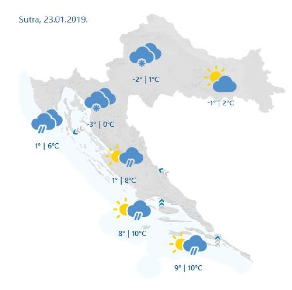 Vremenska prognoza za Hrvatsku za 23. siječnja 2019.