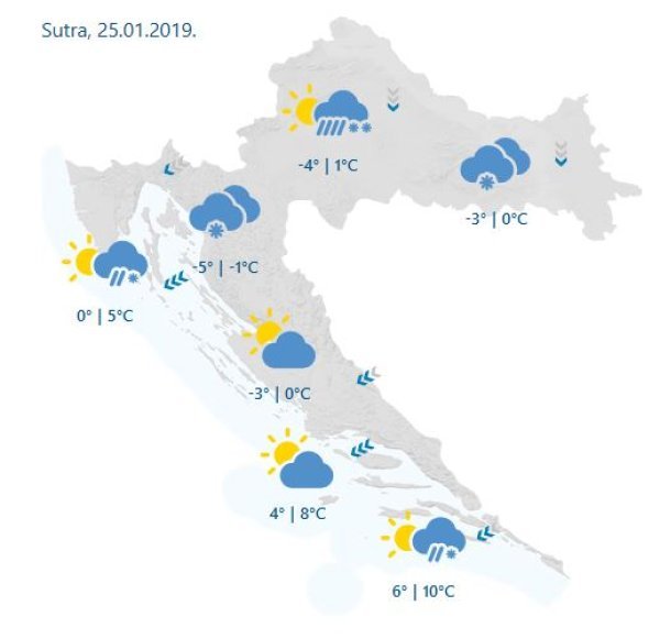 Vremenska prognoza za Hrvatsku za 25. siječnja 2019.