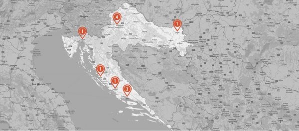Gradovi i broj trgovina u kojima je Nike prisutan u Hrvatskoj