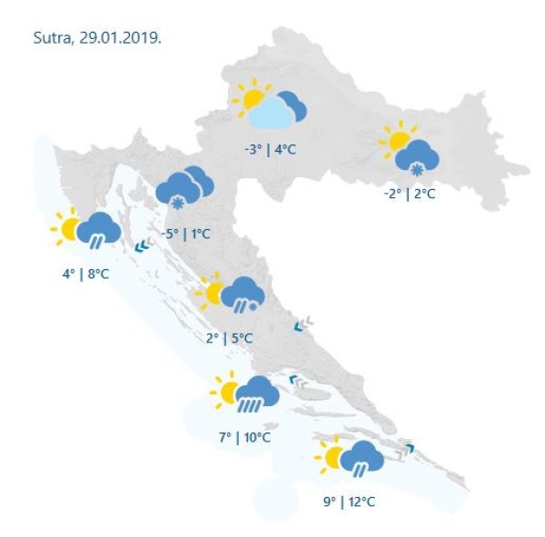 Vremenska prognoza za Hrvatsku za 29. siječnja 2019.