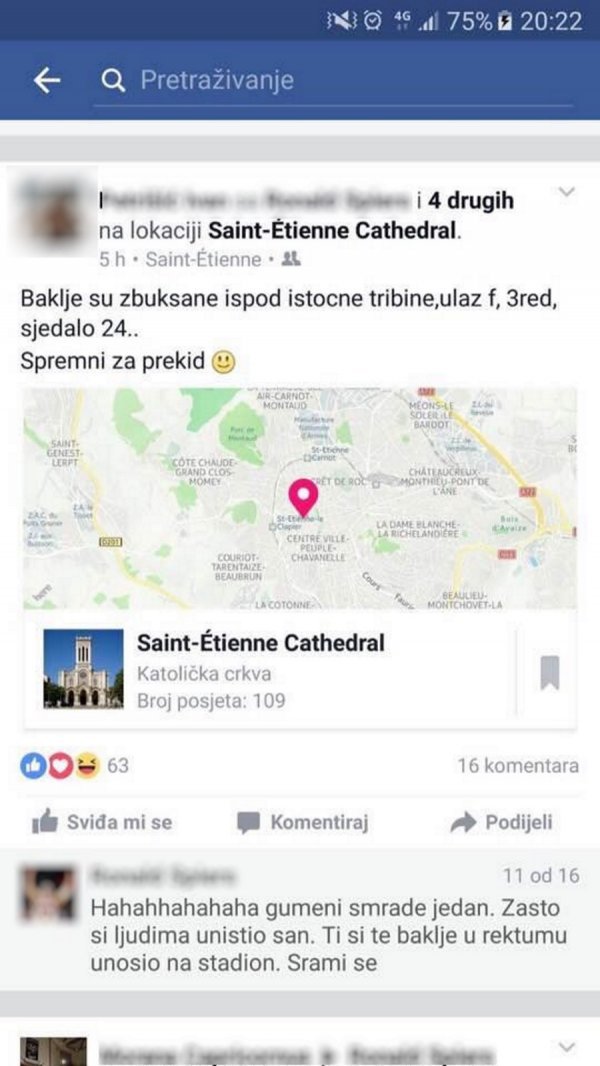 Navodna lokacija baklji sakrivenih na stadionu Facebook